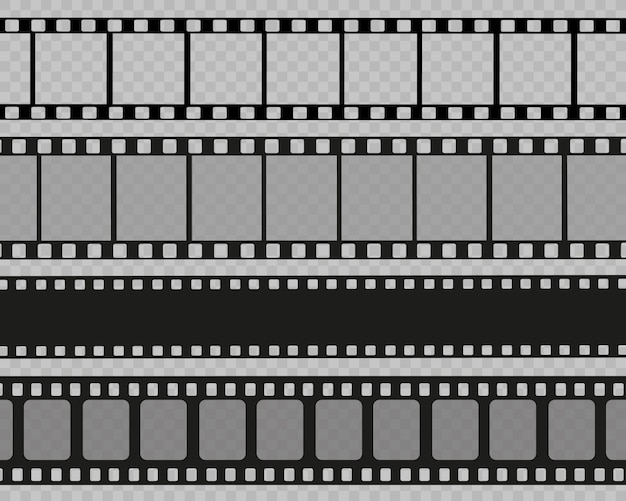 Set of film  stripes isolated on transparent background.Film strip roll.  cinema background.