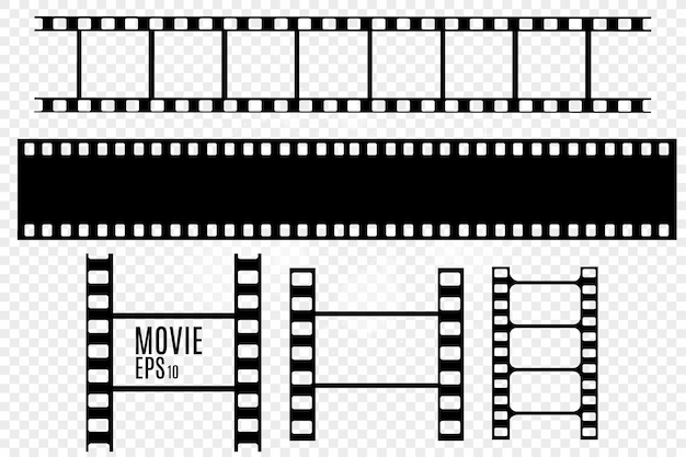 Vector set film vector strepen geïsoleerd op transparante achtergrond. film strip roll. vector bioscoop