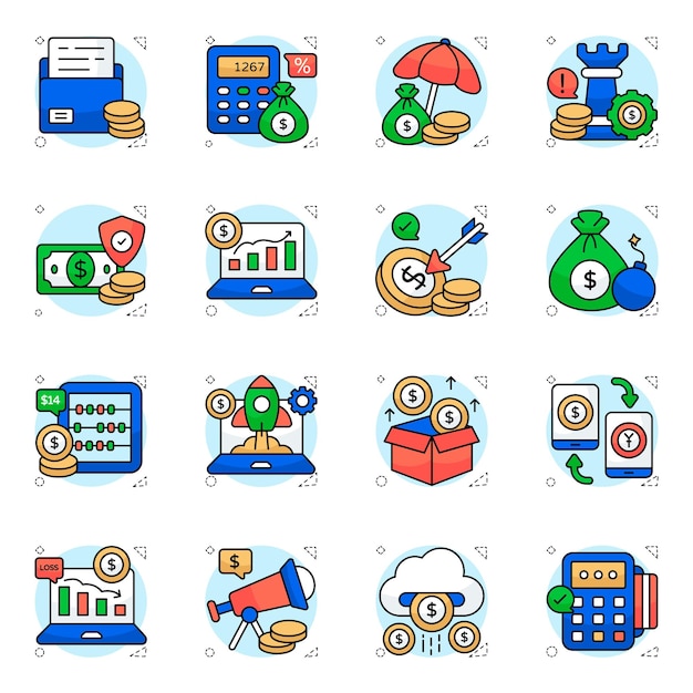 Vector set of finance flat icons