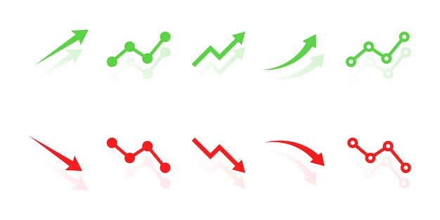 Set of financial arrows up and down Green and red arrows with shadow Increase and decrease