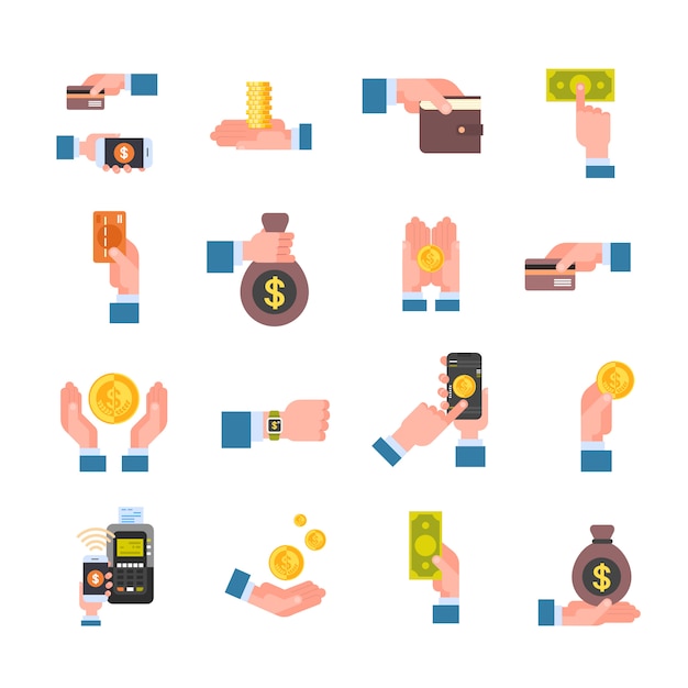 Vector set of financial icons electronic wallet and digital mobile payment concept