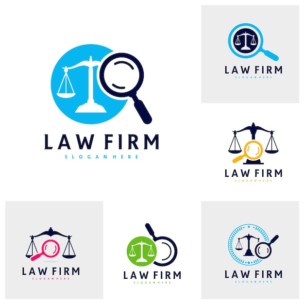 Set di modello vettoriale del logo trova giustizia concetti di design del logo dello studio legale creativo