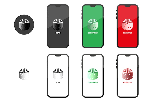 Vector set of fingerprint in smartphone icons vector illustration in flat design