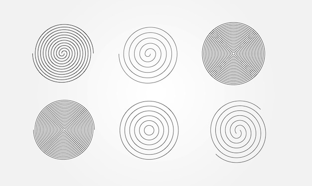 Set of fingerprints and spirals, thin lines, isolated on white. modern design