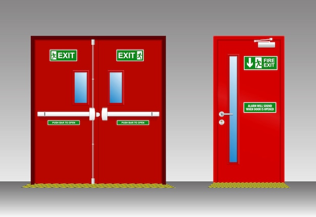 Set of fire door exit isolated or fire emergency exit door red door to evacuate when fire accident