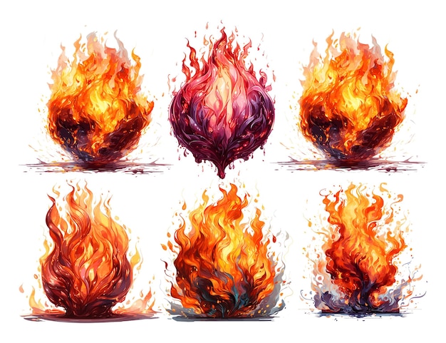 Vector set of fire flame element illustration