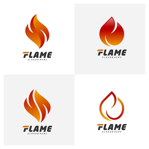 Set di modello vettoriale di progettazione del logo fire flame icona del concetto di logotipo a goccia rossa