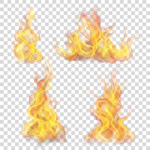 Vector set of fire flame on transparent