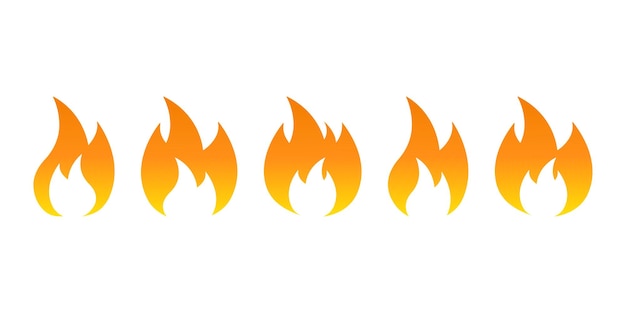 Set di icone vettoriali di fuoco o fiamma segno di falò e falò simbolo caldo
