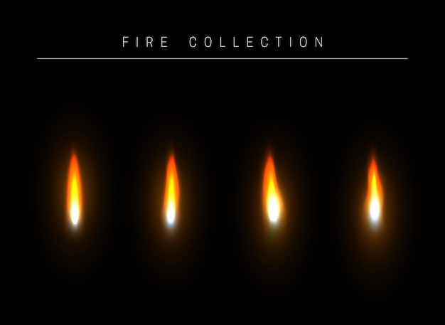 Vector set of fire flames realistic design. light elements. vector illustration