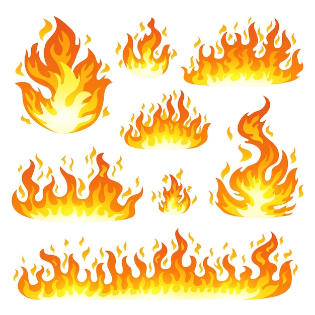 Vector set of fire flames