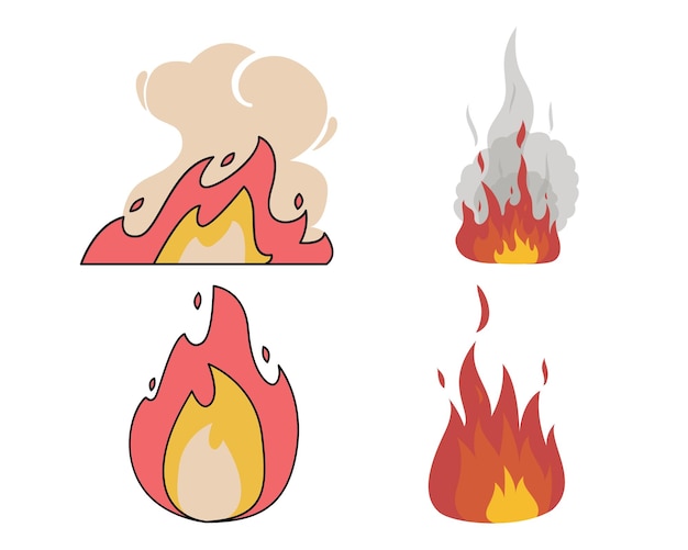 Set of fire icons Vector illustration isolated on a white background
