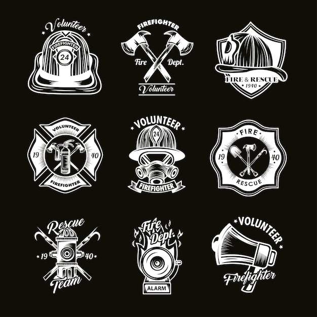 Vector set of firefighter badges