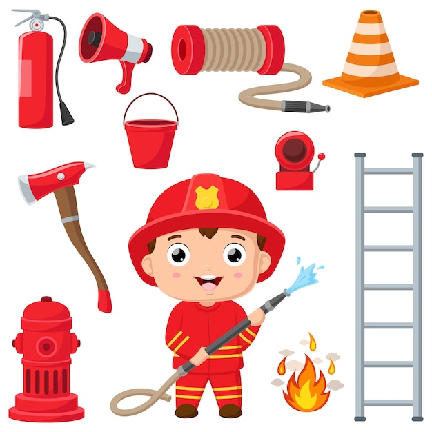 Vector set of firefighting elements cartoon