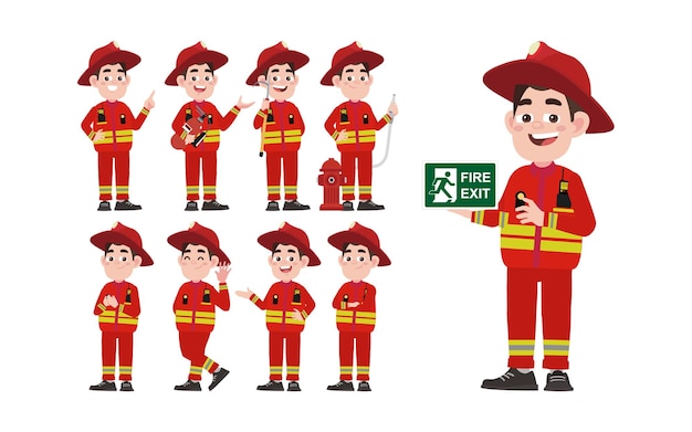 Set of fireman with different poses