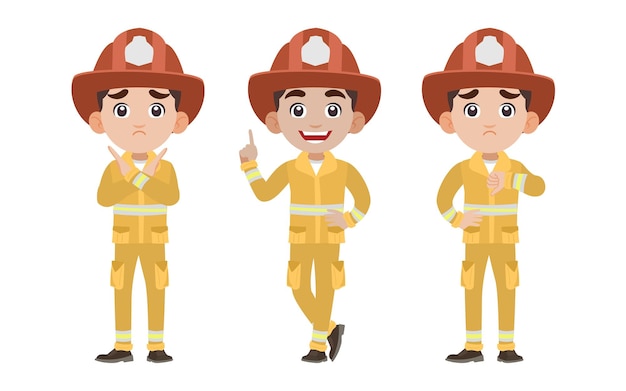 Set of fireman with different poses