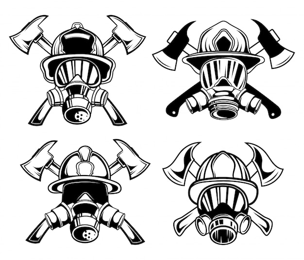 Set of firemans in a gas mask in a helmet.