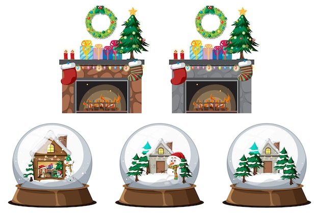 Vector set of fireplace and snowball