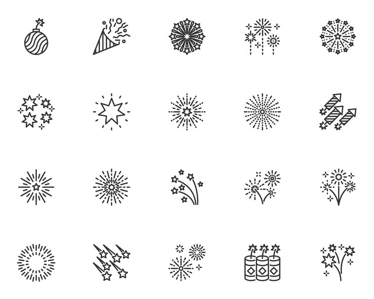 set of firework icon sparkle new year chinese new year