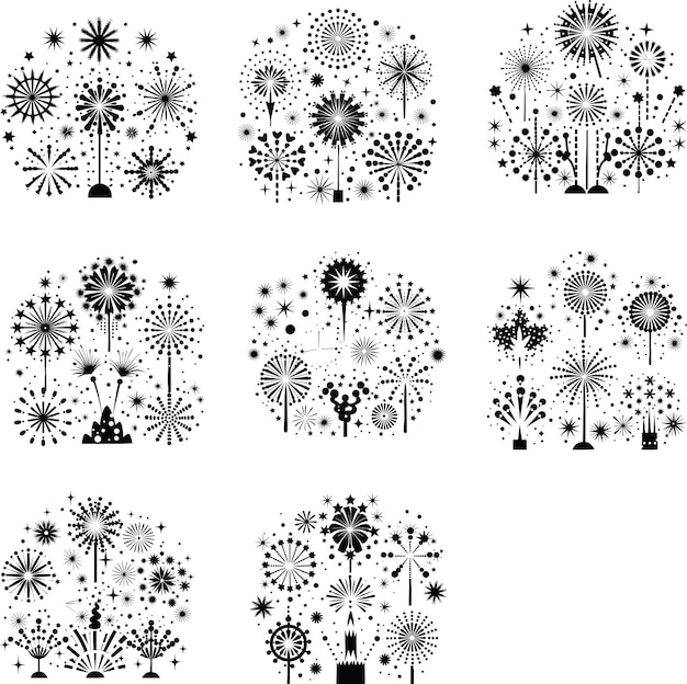 Vector set of fireworks black and white vector