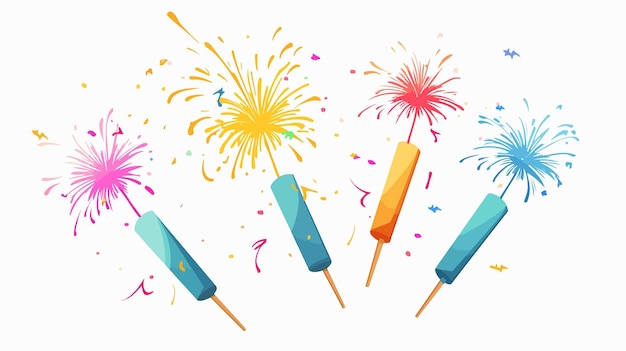 Vector a set of fireworks with a colorful fireworks in the background