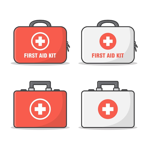 Set of first aid kit. medical bag flat