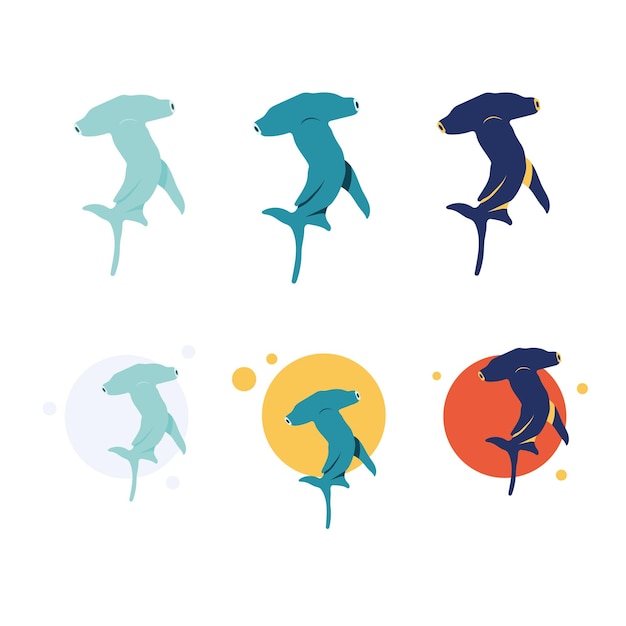 A set of fish Flat illustration Retro Style