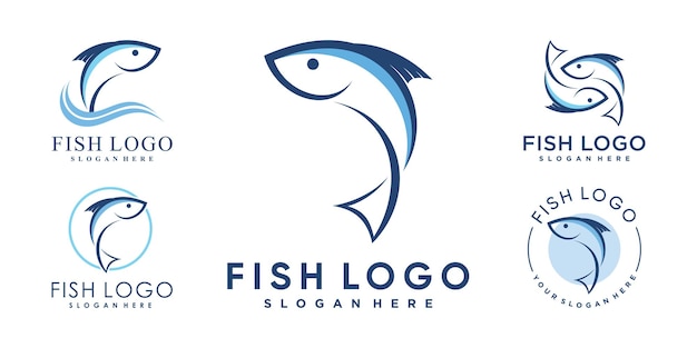 Набор шаблонов дизайна логотипа рыбы с творческой идеей