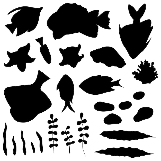 Set of fish silhouette fish silhouette collection elements isolated on white background