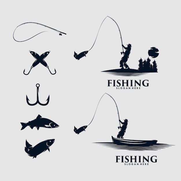 set of fishing logo design