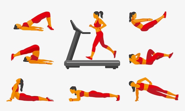 Vector set of fitness exercises
