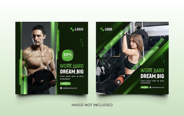 Set of fitness gym social media templates