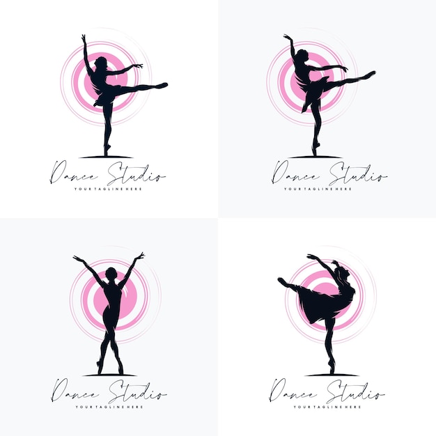 Set of fitness gymnastic logo silhouette