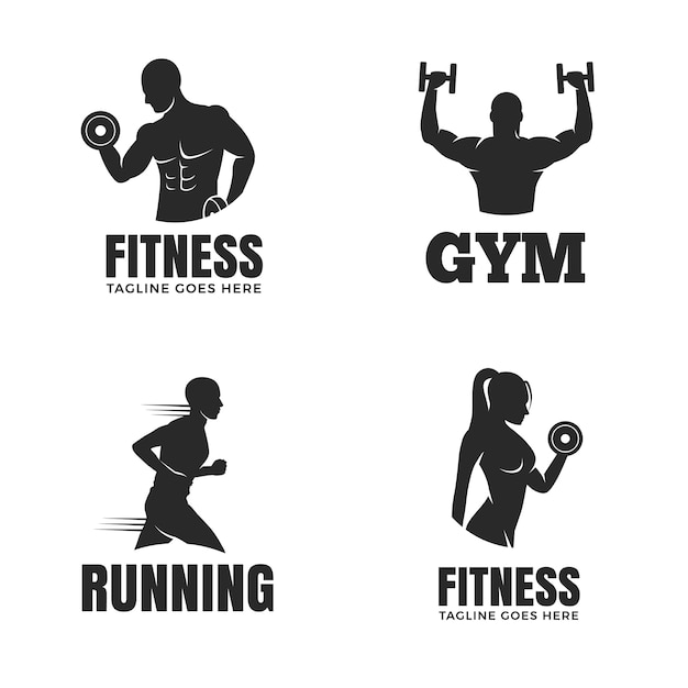 Set di modelli di logo di fitness isolato su priorità bassa bianca