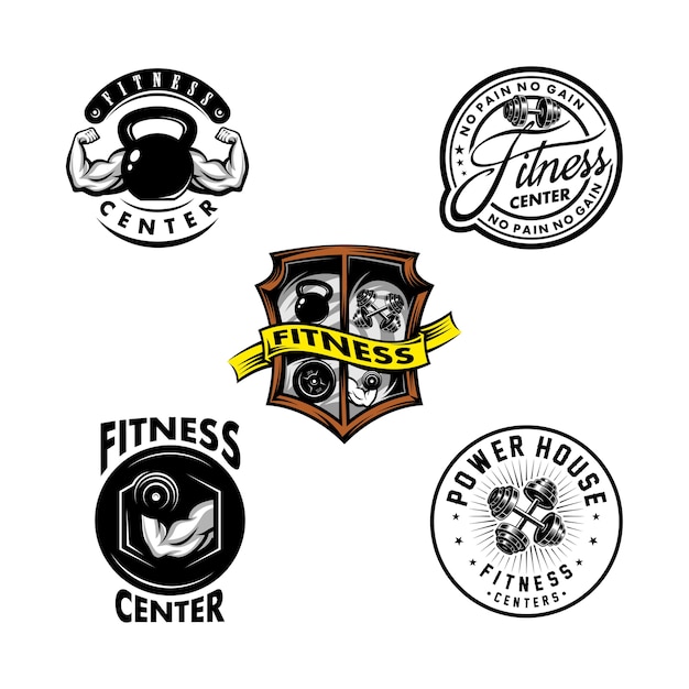 Vector set fitness logo vintage