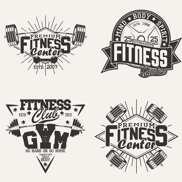 Set of fitness typography emblems