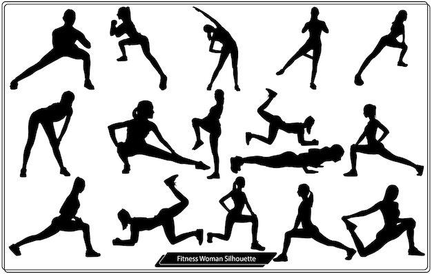 Set of fitness woman vector silhouettes bundle