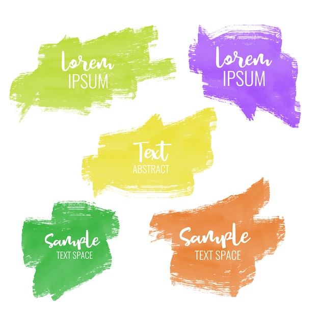 Set of five colorful paint brush stroke banners