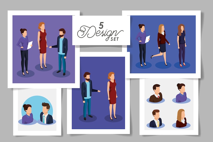 Vector set five designs of business people