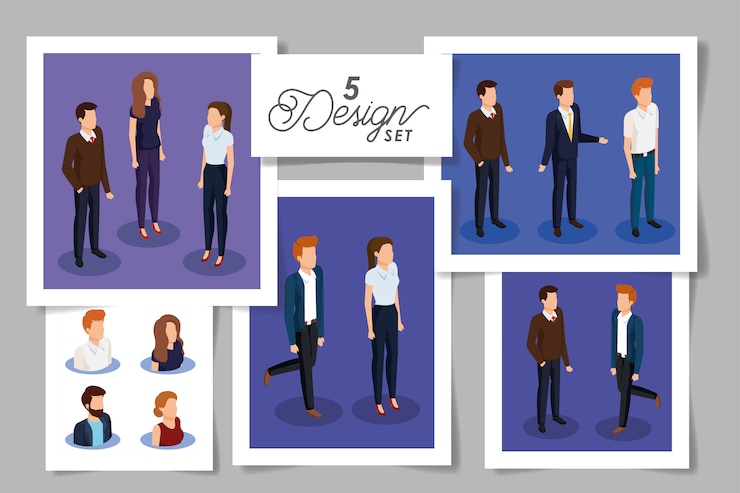 Vector set five designs of business people