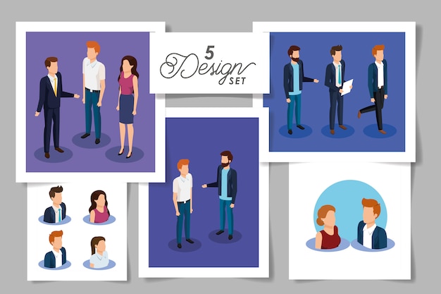 Set five designs of business people