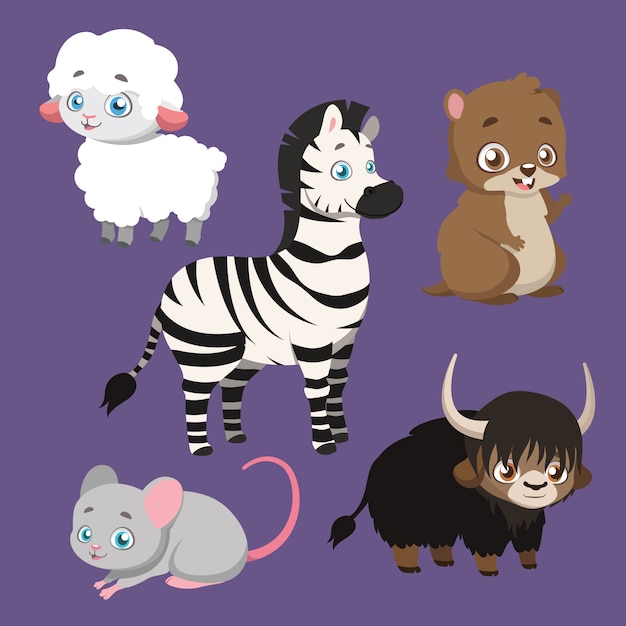 Set of five different animal species