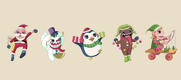 Set of five funny christmas characters,