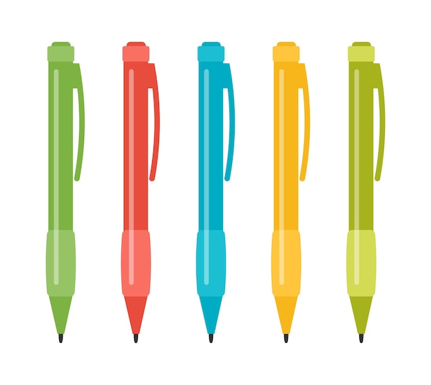 Set of five multicolored pens Vector illustrationxA