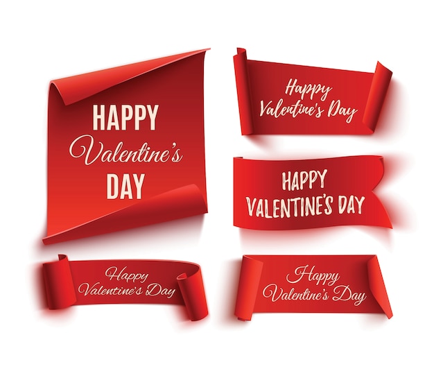 Set of five paper banners for valentine's day