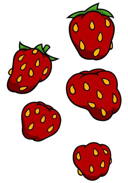 Set of five red strawberries