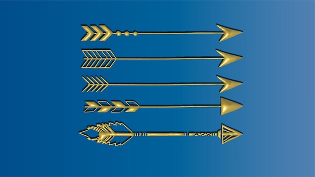 Vector set of five spear numbers 3d gold