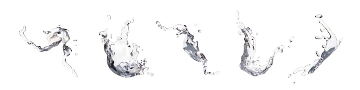 Vector 5つの水ベクトルスプラッシュのセット 透明な抽象形式 曲線 曲がりくねり 溢れ込み