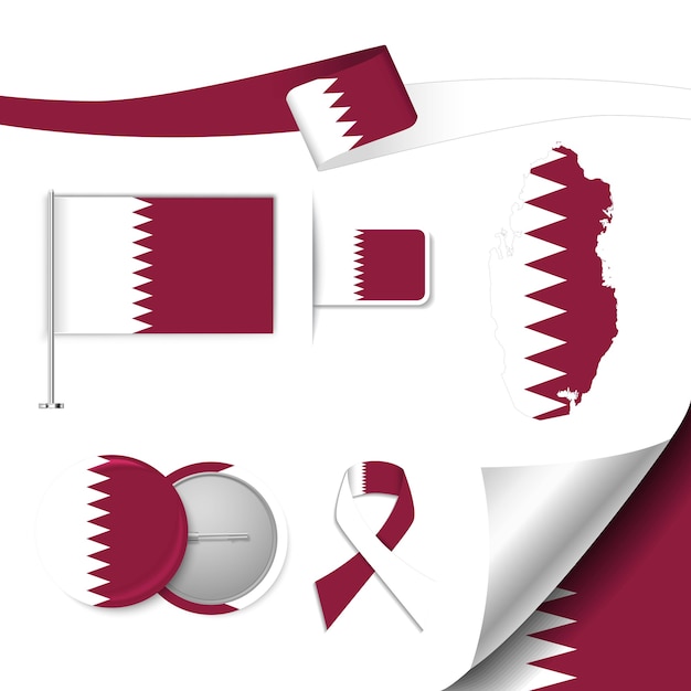 Vector set of flag elements with qatar