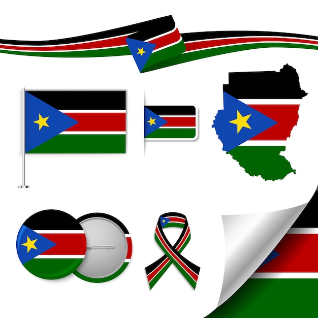 Vector set of flag elements with south sudan